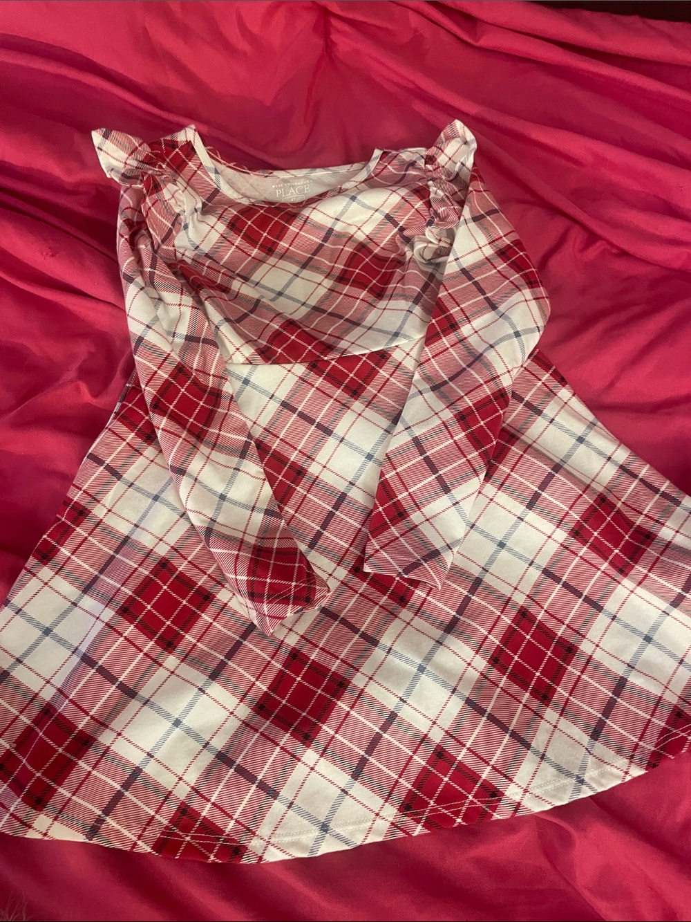 The Children's Place Red and White Plaid Ruffle-Sleeve Dress